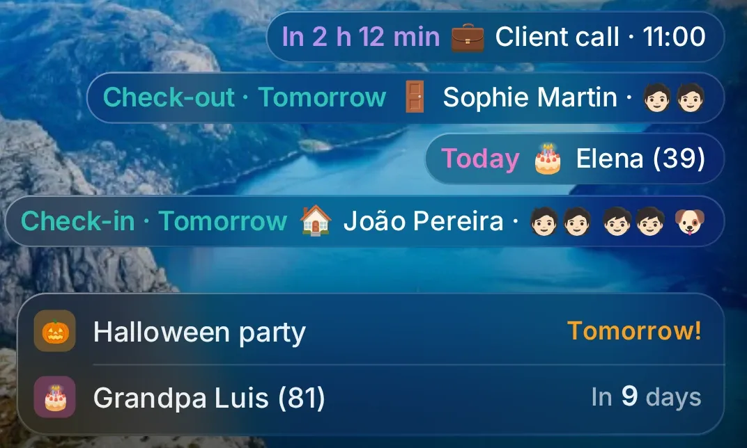Birthdays with ages, and what is coming up