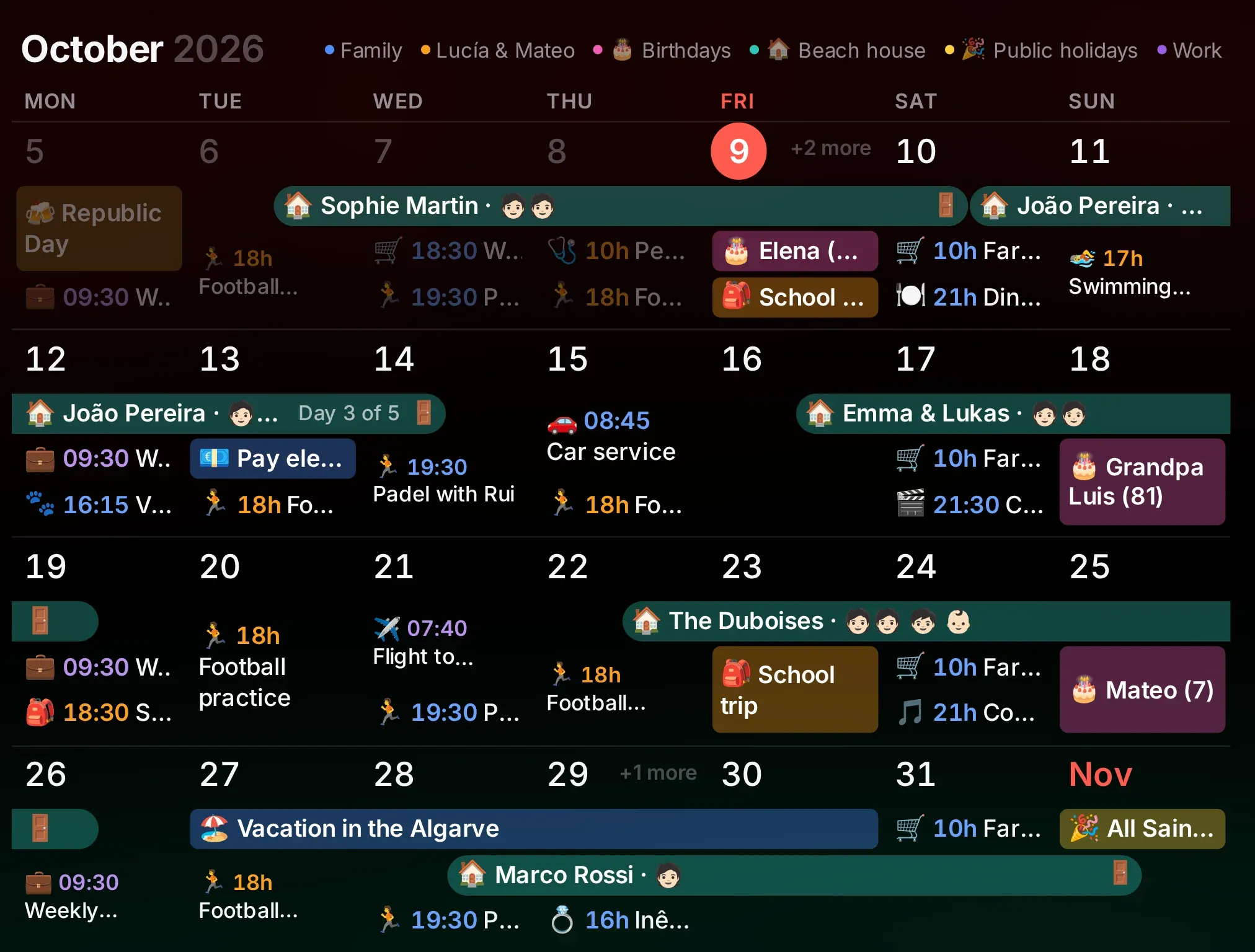Every calendar in one month view