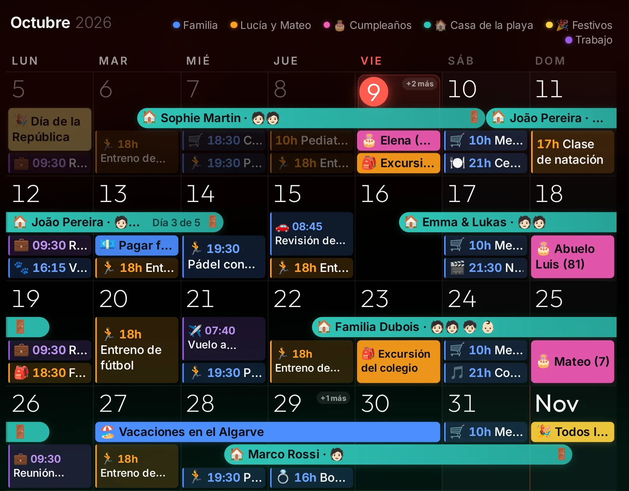 Todos tus calendarios en una vista de mes