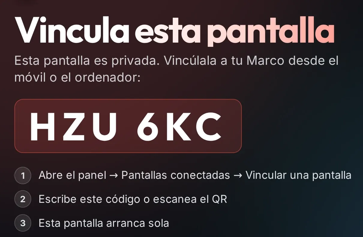 Una pantalla nueva con un código de emparejamiento y un código QR
