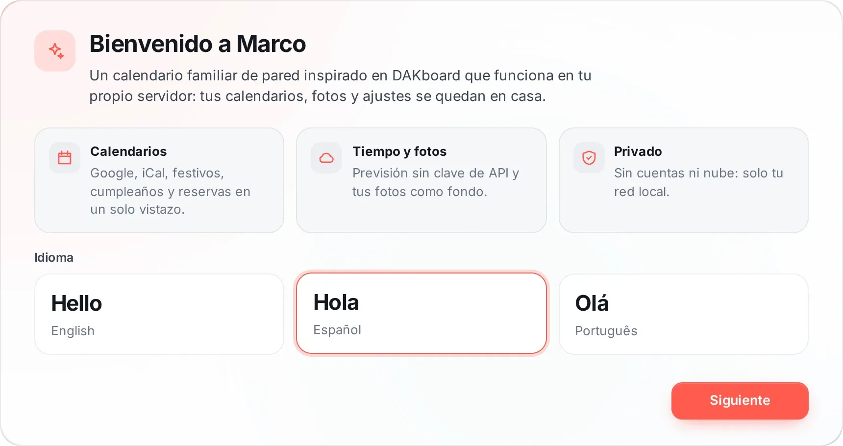 Captura del asistente de configuración, paso 1: Bienvenida