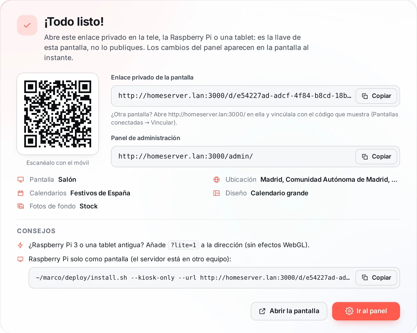 Captura del asistente de configuración, paso 6: Listo