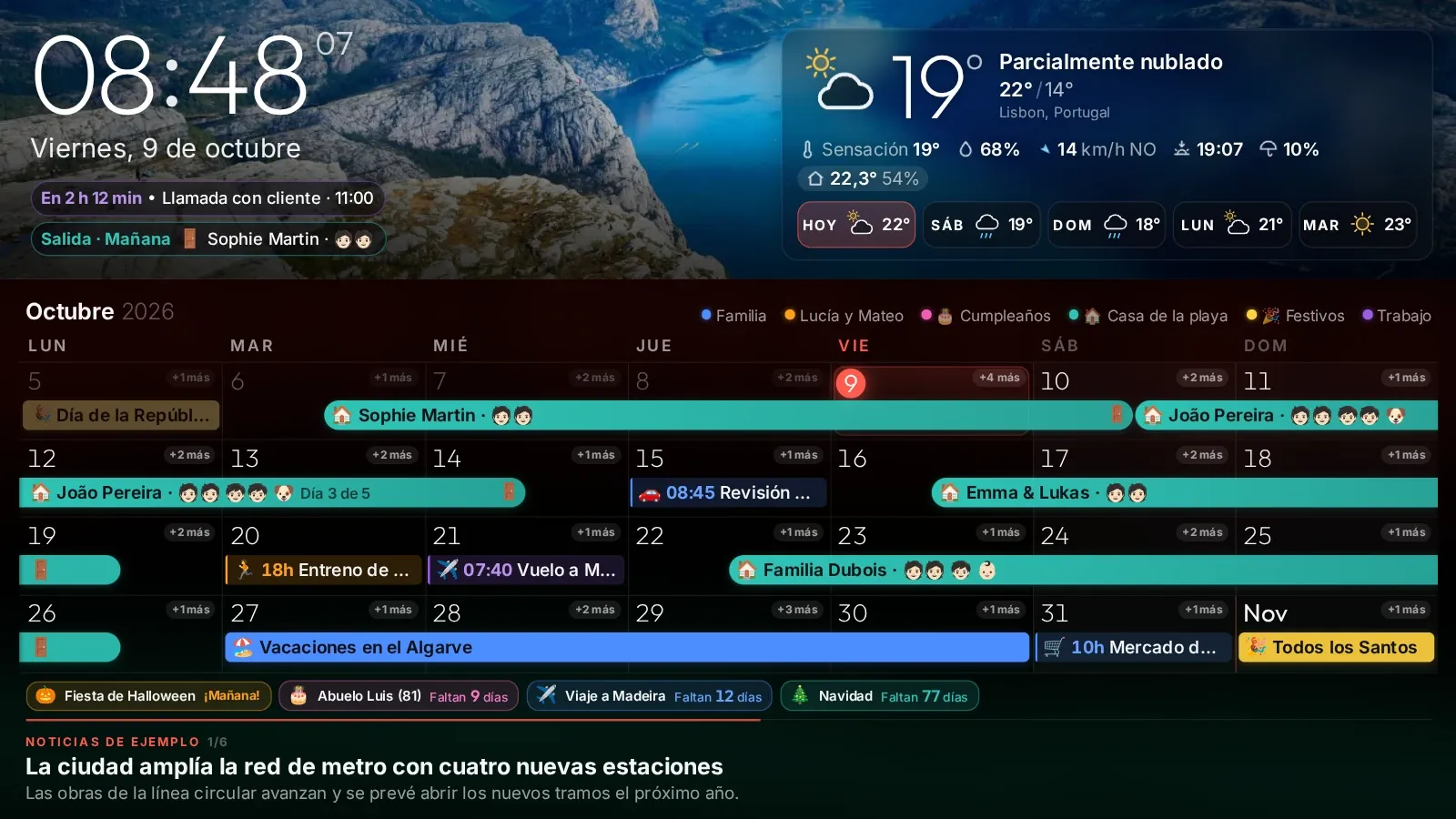 Arriba y abajo: La hora y el tiempo arriba, el mes debajo.